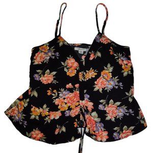 American Eagle Shirt Small Black Floral Cinch Front Tank Top Cami AEO whimsigoth